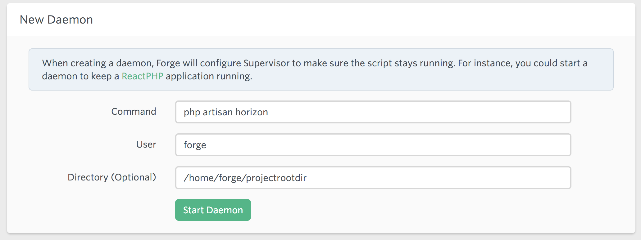 Laravel Forge configuration for Horizon deamon