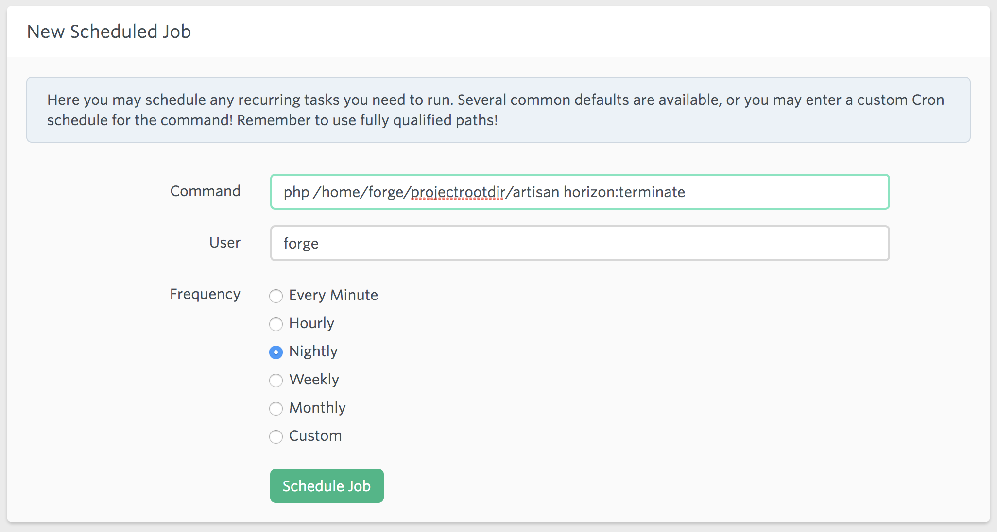 Laravel Forge configuration for Horizon deamon